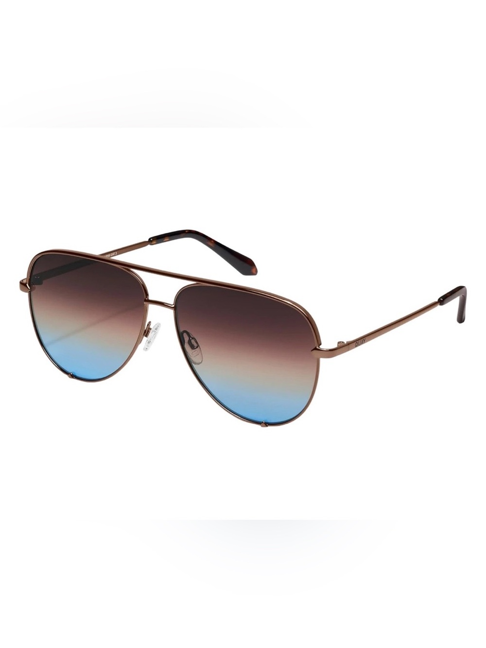 QUAY High Key Large Pilot Sunglasses in Chocolate Brown/Brown Blue 64m (NEW)